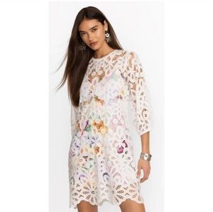 NWT Johnny Was Lisetta White Lace Floral Slip Mini Dress XS